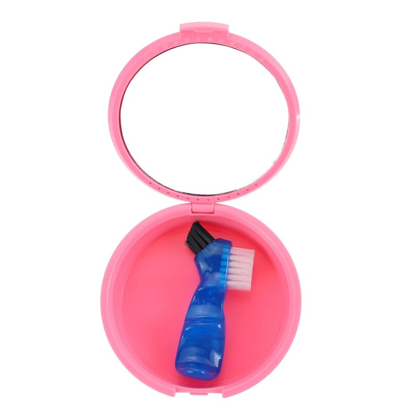 Pink Portable Retainer Case 9x9cm with Cleaning Brush and Tooth Holder Travel Storage - Image 1